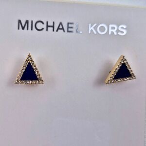 Michael Kors Women's‎ Gold Triangle Blue Stone Crystal Stud Earrings MK NWT